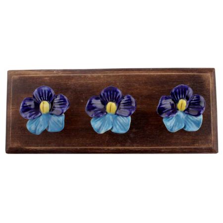 Navy Blue And Turquoise Ceramic Flower Wooden Hooks